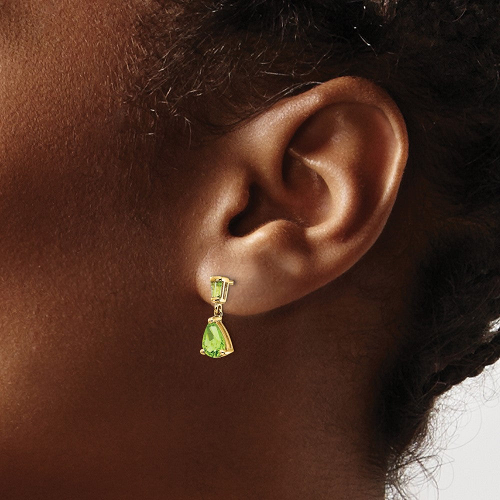 14k Gold Peridot Dangle Post Earrings