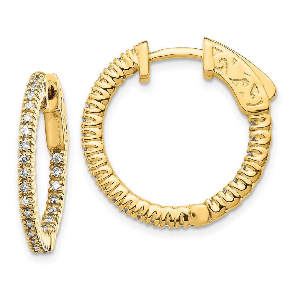 14k Diamond Round Hoop w/Safety Clasp Earrings - 26