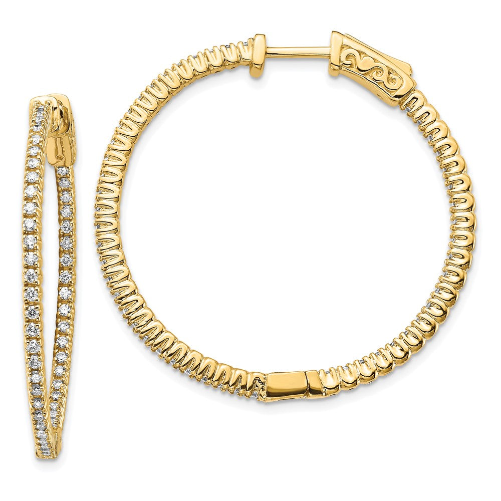 14k Diamond Round Hoop w/Safety Clasp Earrings - 28