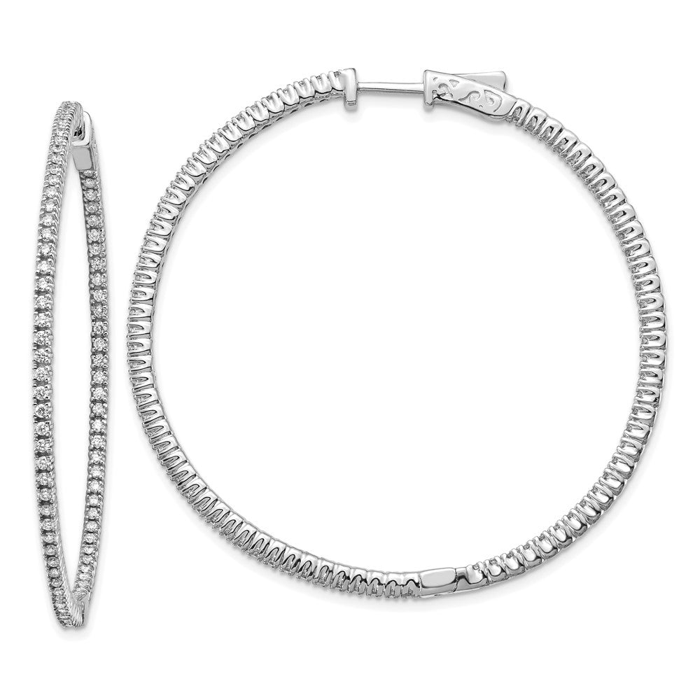14k White Gold Diamond Round Hoop w/Safety Clasp Earrings - 3