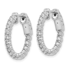 14k White Gold Diamond Round Hoop w/Safety Clasp Earrings - 12