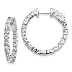 14k White Gold Diamond Round Hoop w/Safety Clasp Earrings - 31
