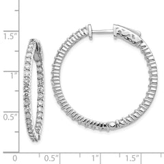 14k White Gold Diamond Round Hoop w/Safety Clasp Earrings - 32
