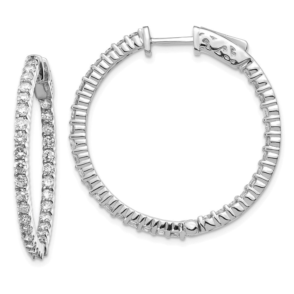 14k White Gold Diamond Round Hoop w/Safety Clasp Earrings - 32