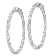 14k White Gold Diamond Round Hoop w/Safety Clasp Earrings - 5