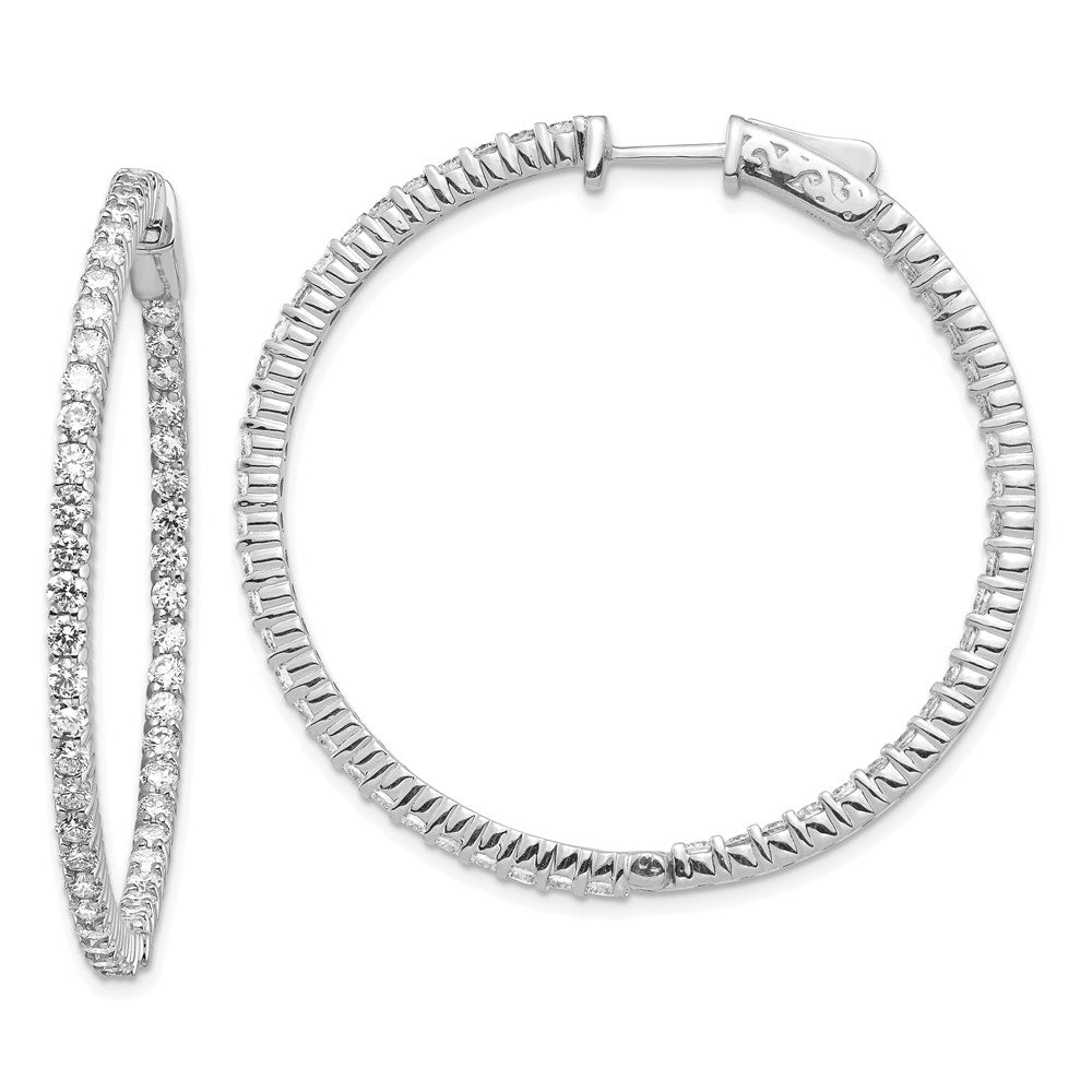 14k White Gold Diamond Round Hoop w/Safety Clasp Earrings - 5
