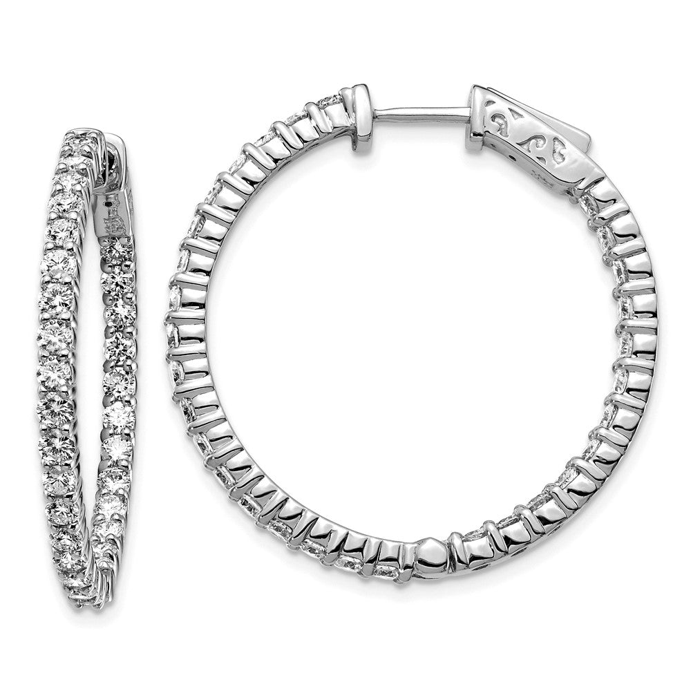 14k White Gold Diamond Round Hoop w/Safety Clasp Earrings - 6