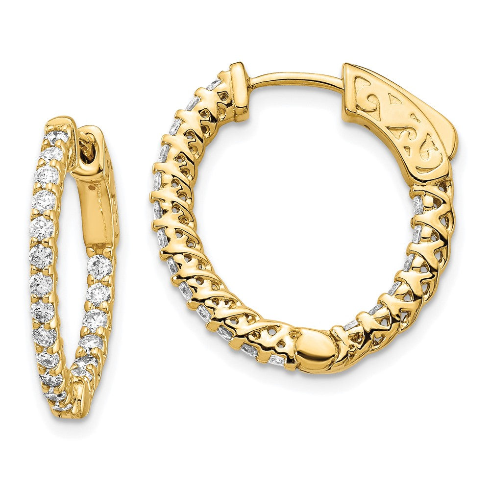 14k Diamond Round Hoop w/Safety Clasp Earrings - 21