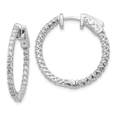 14k White Gold Diamond Round Hoop w/Safety Clasp Earrings - 24