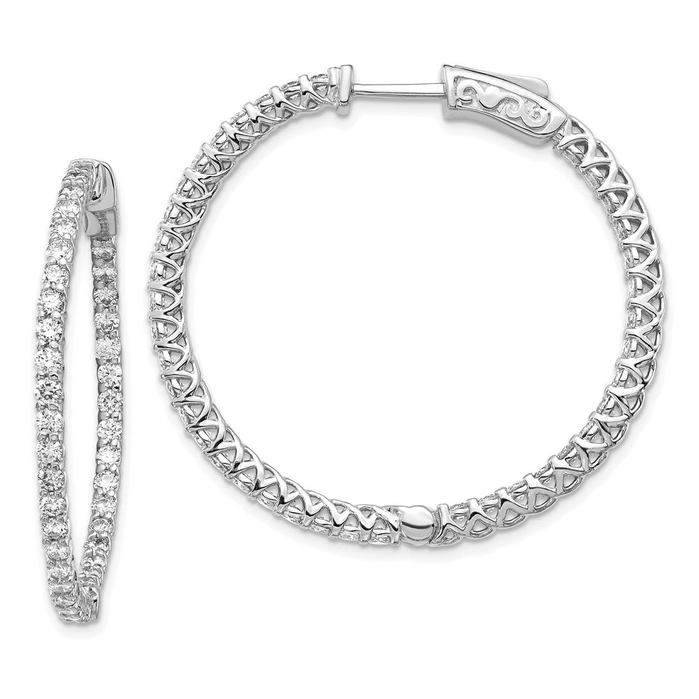 14k White Gold Diamond Round Hoop w/Safety Clasp Earrings - 33
