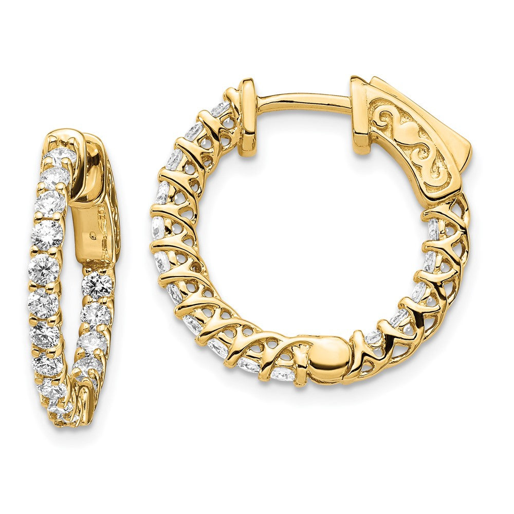 14k Diamond Round Hoop w/Safety Clasp Earrings - 5