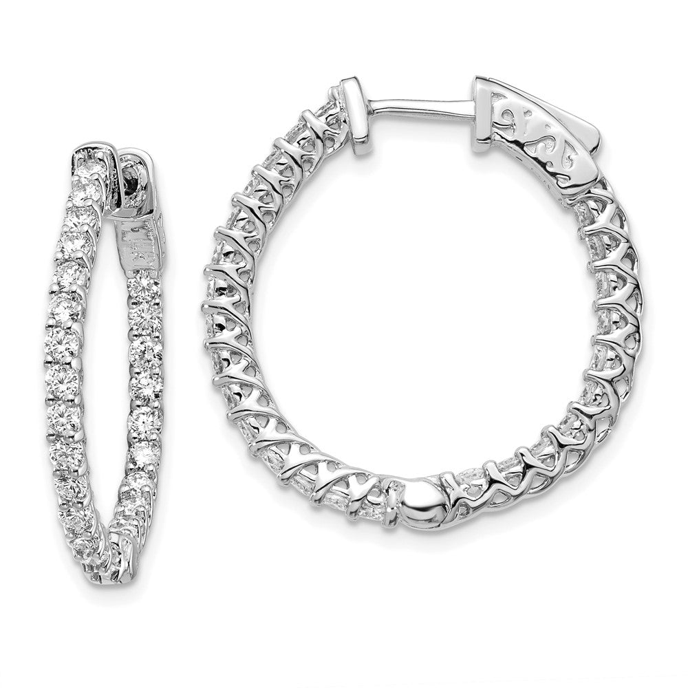 14k White Gold Diamond Round Hoop w/Safety Clasp Earrings - 34