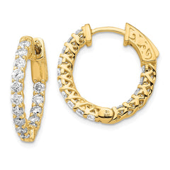 14k Diamond Round Hoop w/Safety Clasp Earrings - 32