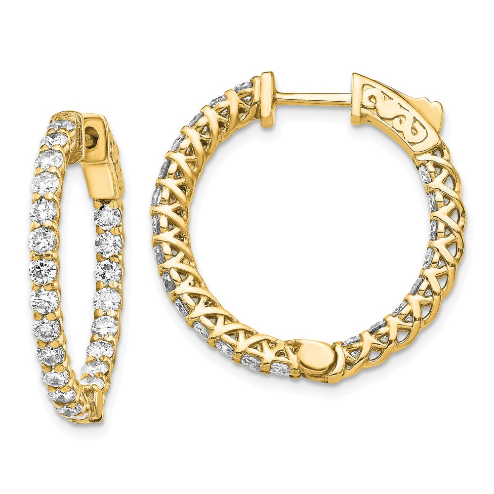 14k Diamond Round Hoop w/Safety Clasp Earrings - 7