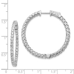 14k White Gold Diamond Round Hoop w/Safety Clasp Earrings - 26