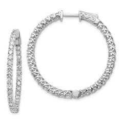 14k White Gold Diamond Round Hoop w/Safety Clasp Earrings - 26