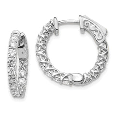 14k White Gold Diamond Round Hoop w/Safety Clasp Earrings - 27