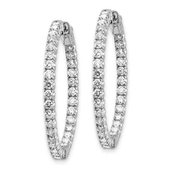 14k White Gold Diamond Round Hoop w/Safety Clasp Earrings - 35