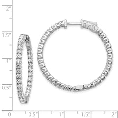14k White Gold Diamond Round Hoop w/Safety Clasp Earrings - 35