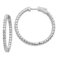 14k White Gold Diamond Round Hoop w/Safety Clasp Earrings - 35