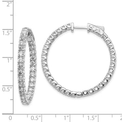 14k White Gold Diamond Round Hoop w/Safety Clasp Earrings - 36