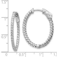 14k White Gold Diamond Oval Hoop w/Safety Clasp Earrings - 4