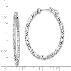 14k White Gold Diamond Oval Hoop w/Safety Clasp Earrings - 5