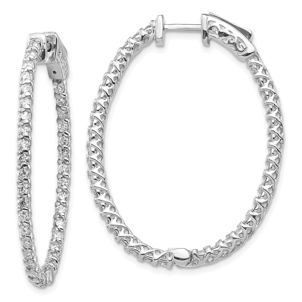 14k White Gold Diamond Oval Hoop w/Safety Clasp Earrings - 5