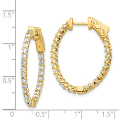 14k Diamond Oval Hoop w/Safety Clasp Earrings - 5