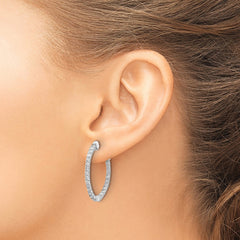 14k White Gold Diamond Oval Hoop w/Safety Clasp Earrings - 6