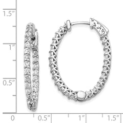 14k White Gold Diamond Oval Hoop w/Safety Clasp Earrings - 6