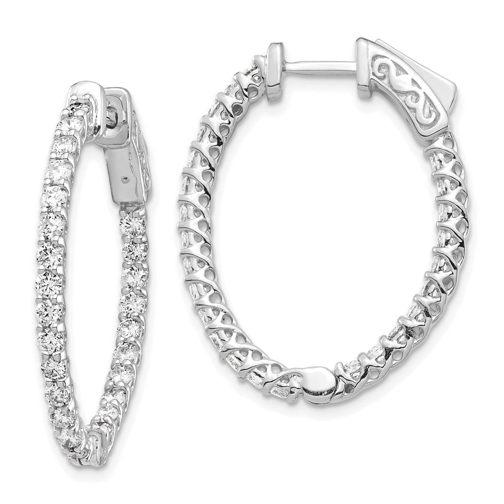 14k White Gold Diamond Oval Hoop w/Safety Clasp Earrings - 6