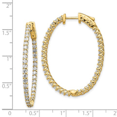 14k Diamond Oval Hoop w/Safety Clasp Earrings - 3