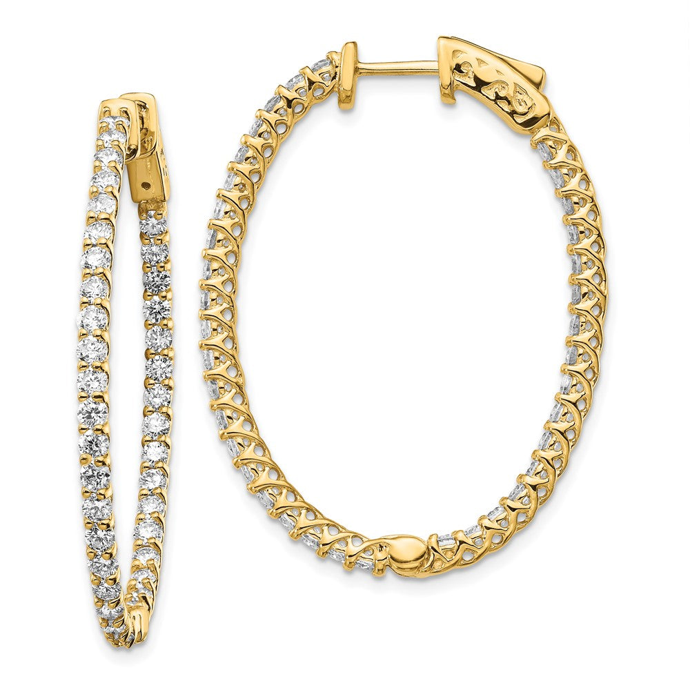 14k Diamond Oval Hoop w/Safety Clasp Earrings - 3