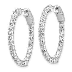 14k White Gold Diamond Oval Hoop w/Safety Clasp Earrings - 2