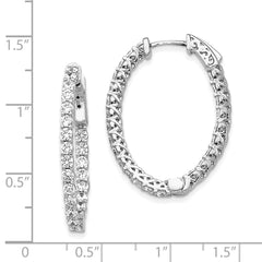 14k White Gold Diamond Oval Hoop w/Safety Clasp Earrings - 2