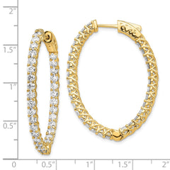 14k Diamond Oval Hoop w/Safety Clasp Earrings - 2