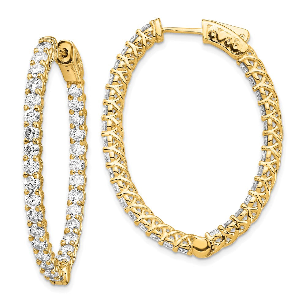14k Diamond Oval Hoop w/Safety Clasp Earrings - 2