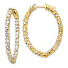 14k Diamond Oval Hoop w/Safety Clasp Earrings - 2