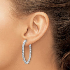 14k White Gold Diamond Oval Hoop w/Safety Clasp Earrings - 3
