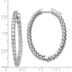 14k White Gold Diamond Oval Hoop w/Safety Clasp Earrings - 3
