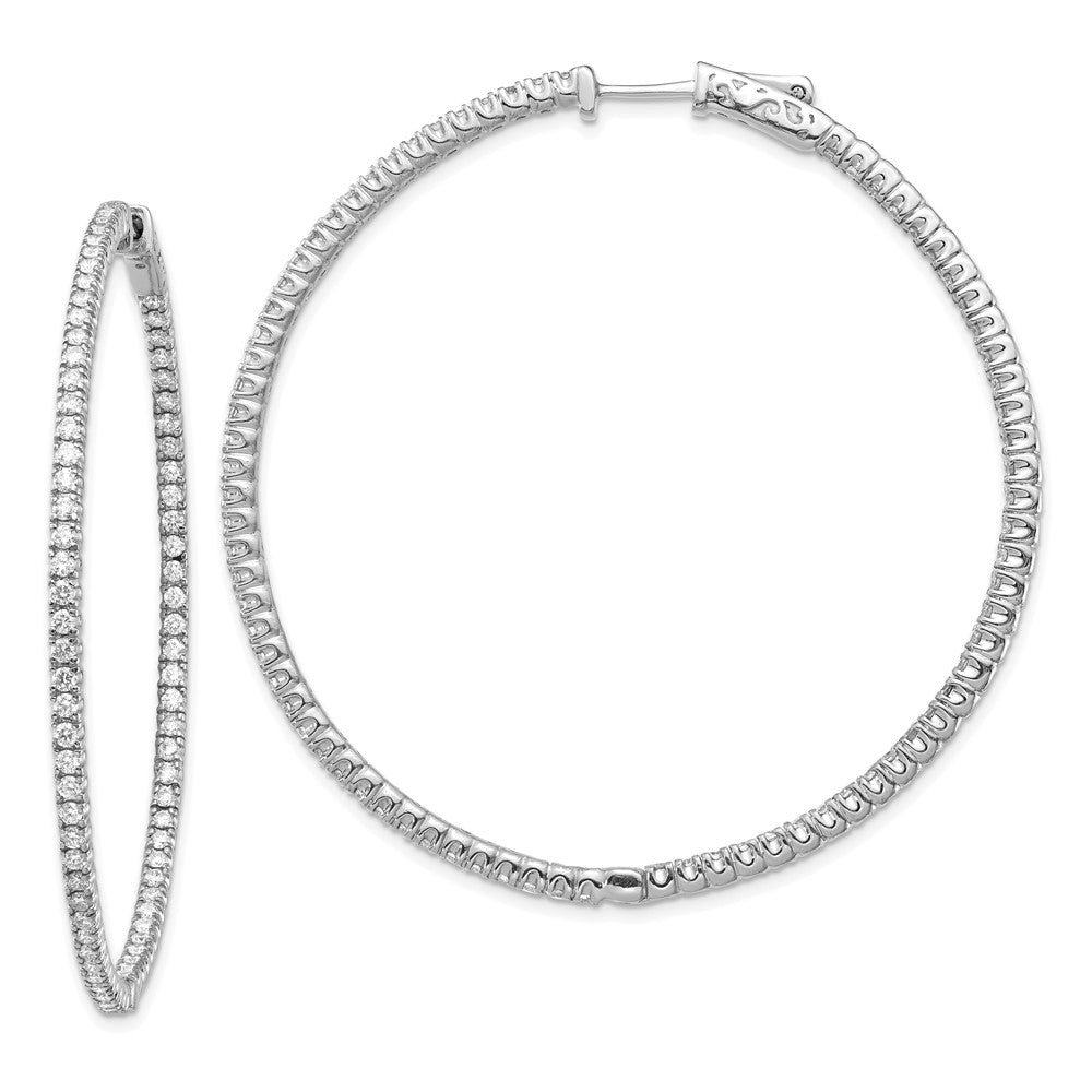 14k White Gold Diamond Round Hoop w/Safety Clasp Earrings - 2