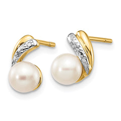 14k 5-6mm White Round FWC Pearl .01ct Diamond Post Earrings - 2