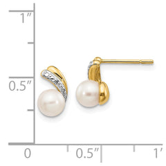14k 5-6mm White Round FWC Pearl .01ct Diamond Post Earrings - 2