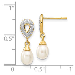 14k 7x5mm White Teardrop FWC Pearl .01ct Diamond Dangle Earrings - 2