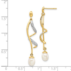 14k 7x5mm White Teardrop FWC Pearl .01ct Diamond Dangle Earrings - 3