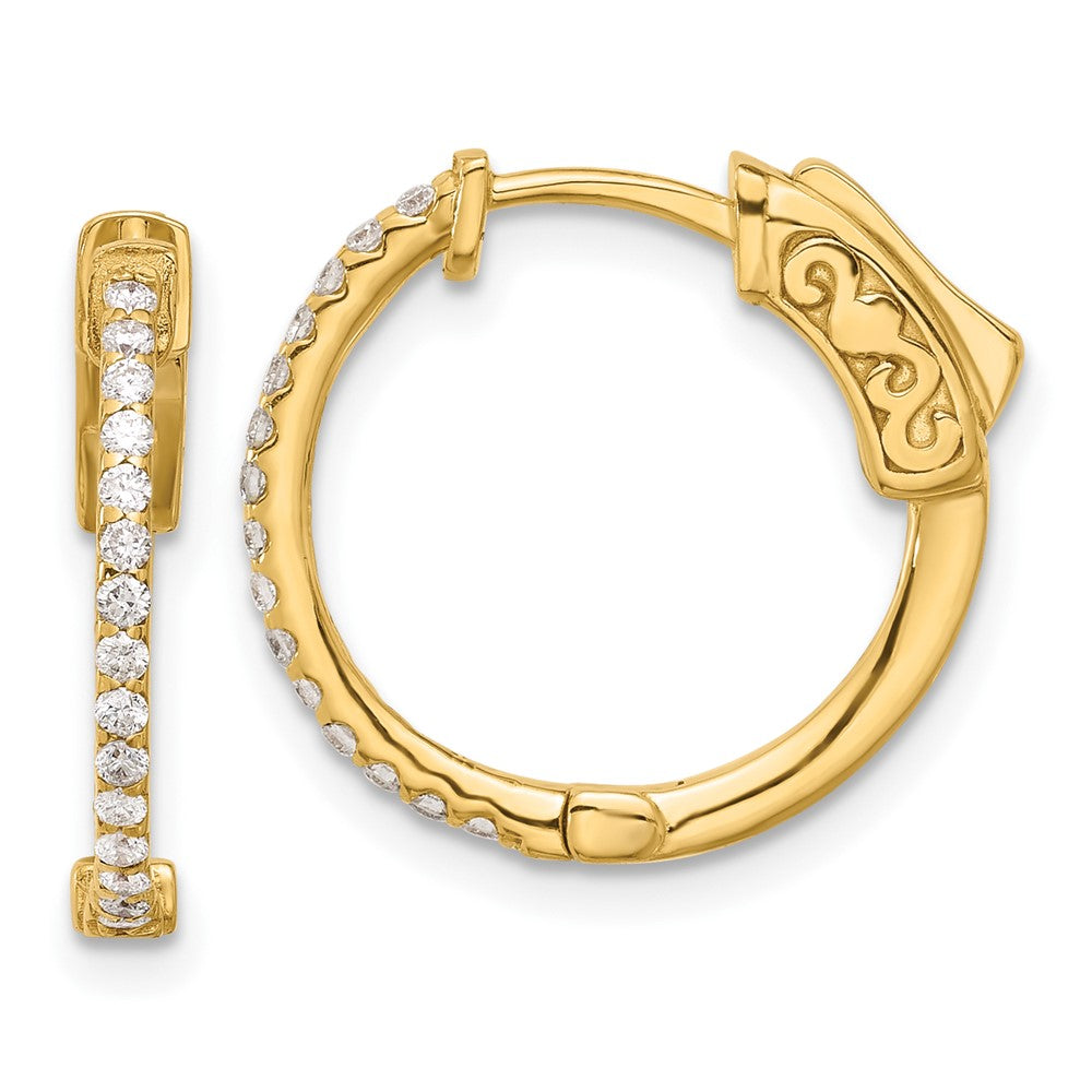14K .3ct  30-1.2mm Round Hoop w/ Safety Clasp Diamond Earrings