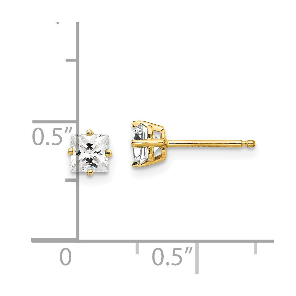 14k 4mm Princess Cut Cubic Zirconia Earrings