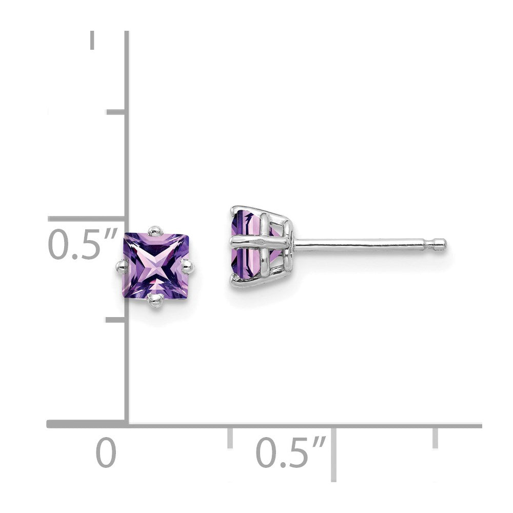 14k White Gold 4mm Princess Cut Amethyst Earrings