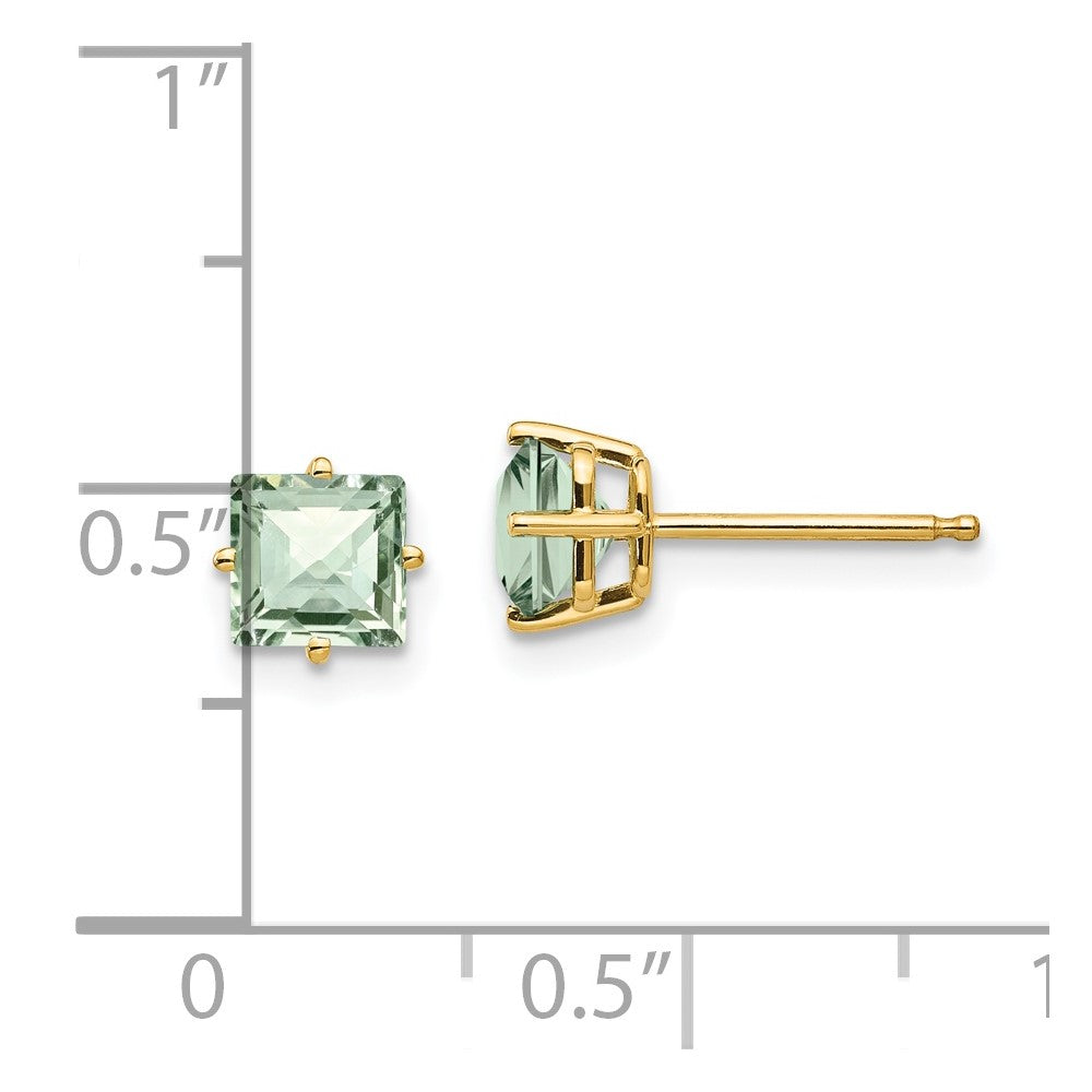 14k 5mm Square Checker-Cut Green Quartz Earrings